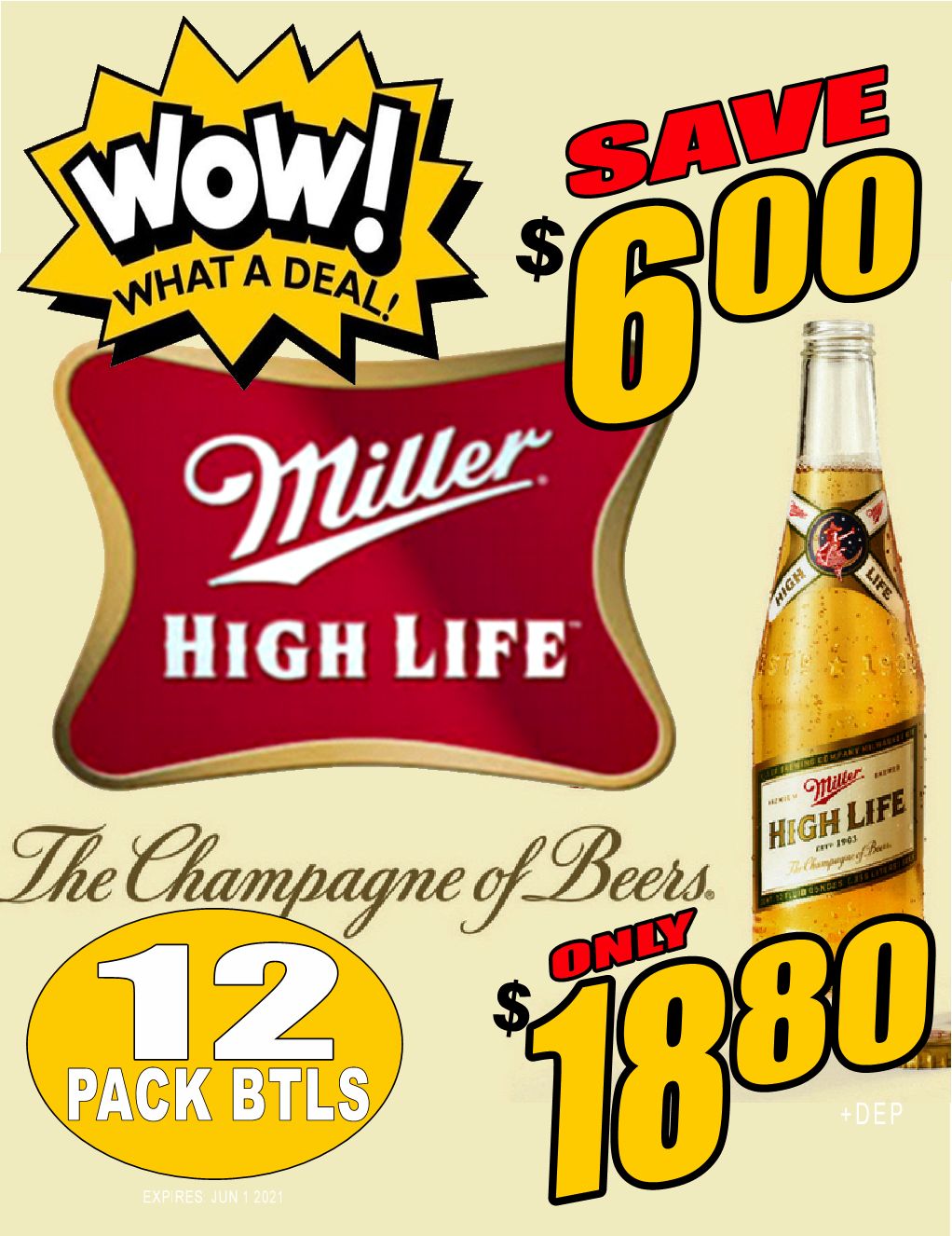 Miller High Life 12PB WOW!! Miller High Life - 12PB - Save $6.00!! WOW DEAL!!