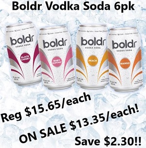 BOLD'r Vodka Soda - Black Cherry, Mango, Peach & Grapefruit - 6x355ml - Save $2.30