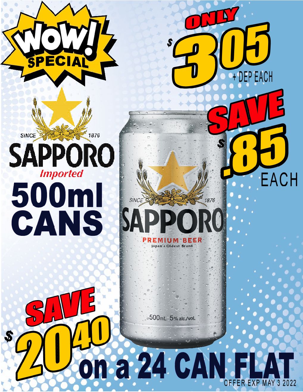 Sapporo - 500ml - Save $0.85
